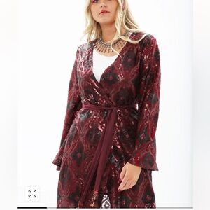 Aratta COCKTAIL PARTY WRAP MINI DRESS Kimono NWT Wine/ Burgundy